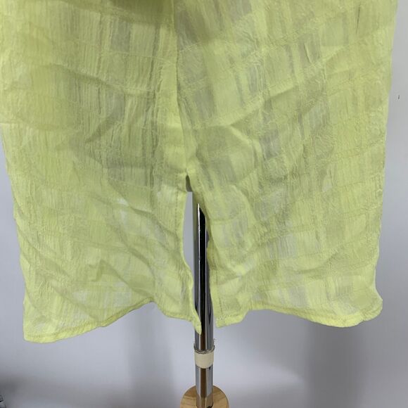 NewIn Shirt Womens M Medium Lime Light Semi Sheer Button Front Johnny Collar - Picture 6 of 15
